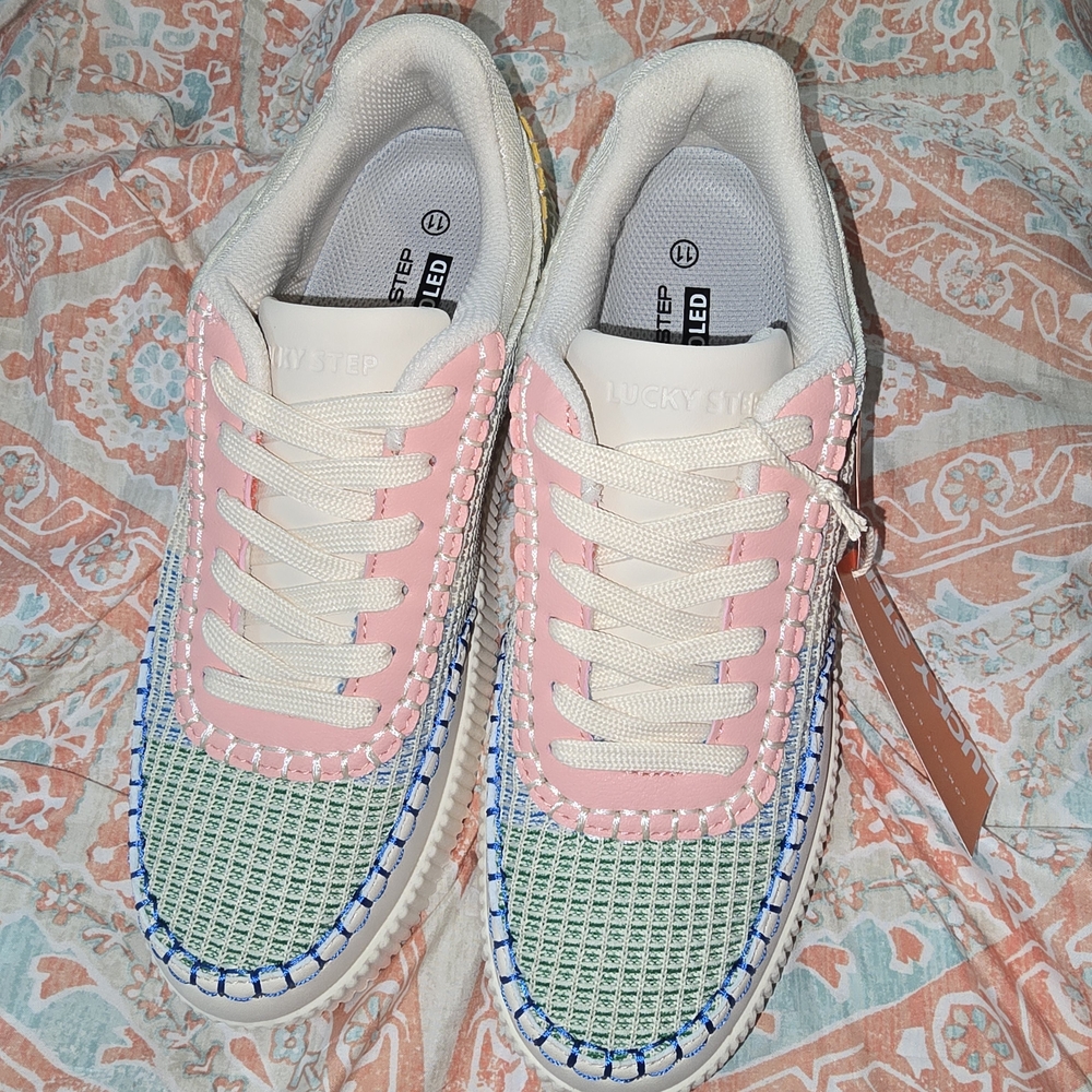 BNIB Lucky Step Platform Sneakers Women's "Yellow Multi" - Picture 2 of 7